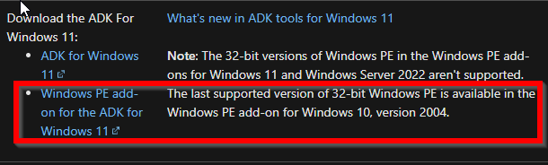 Windows PE add-on for the ADK for Windows 11